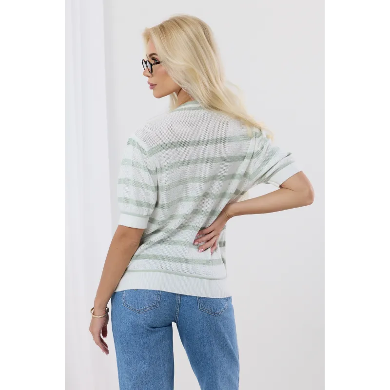 Ażurowy sweter w pastelowe paski