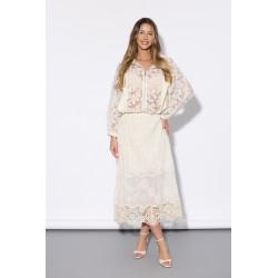 Długa spódnica z haftem i ozdobnym dołem