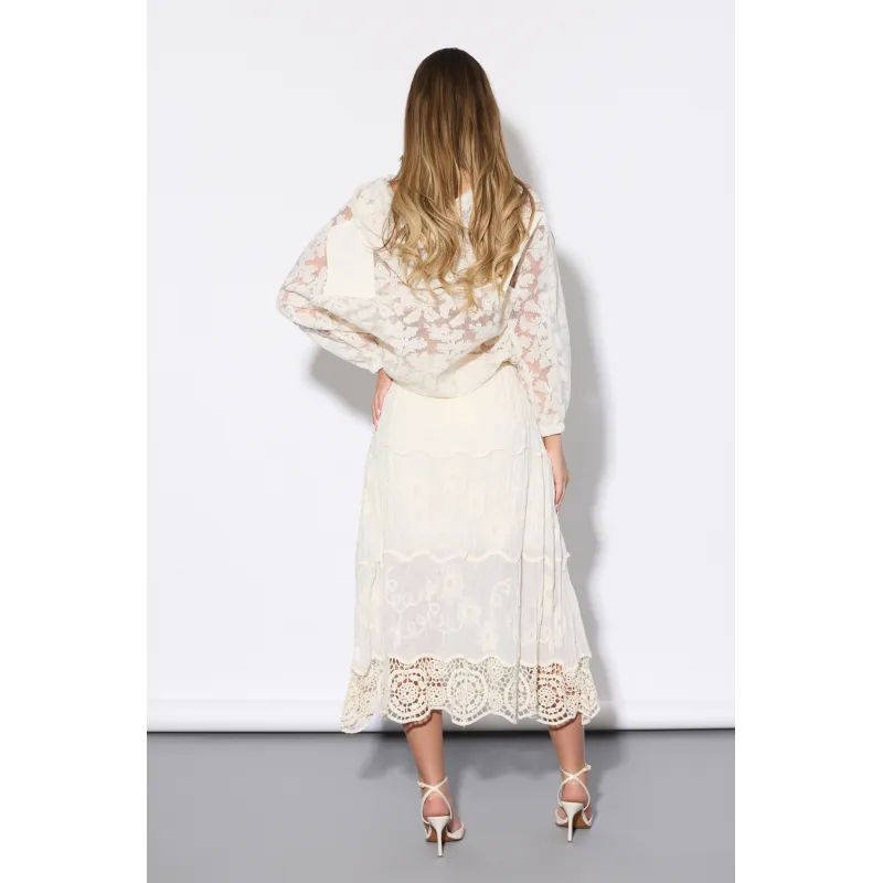 Długa spódnica z haftem i ozdobnym dołem