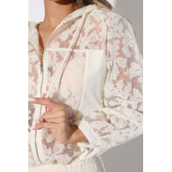 Koronkowa bluza typu bomber z kapturem