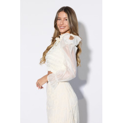 Krótka bluzka z falbankami i biżuteryjną kokardą