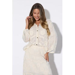 Koszula boho z wypukłym haftem i kwiatowymi aplikacjami