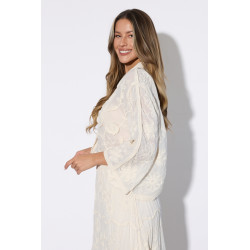 Koszula boho z wypukłym haftem i kwiatowymi aplikacjami