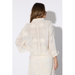 Koszula boho z wypukłym haftem i kwiatowymi aplikacjami