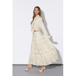 Długa spódnica warstwowa z haftem i falbanami