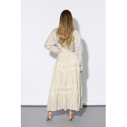 Długa spódnica warstwowa z haftem i falbanami