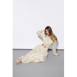 Długa spódnica warstwowa z haftem i falbanami