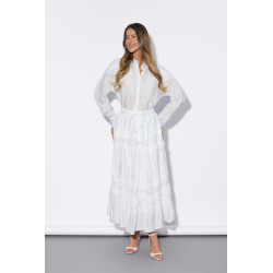 Długa spódnica warstwowa z haftem i falbanami