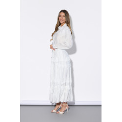 Długa spódnica warstwowa z haftem i falbanami
