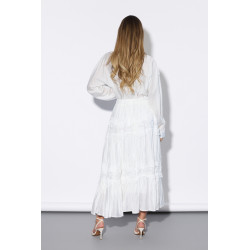 Długa spódnica warstwowa z haftem i falbanami