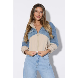 Krótka kurtka z jeansowymi panelami i stójką