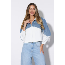 Krótka kurtka z jeansowymi panelami i stójką