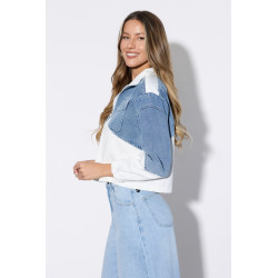 Krótka kurtka z jeansowymi panelami i stójką