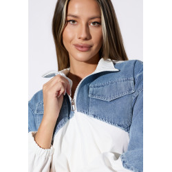 Krótka kurtka z jeansowymi panelami i stójką