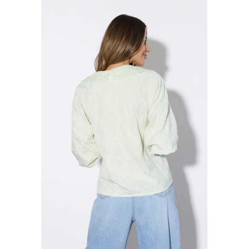 Haftowana koszula z podwójnym kołnierzem i bufkami