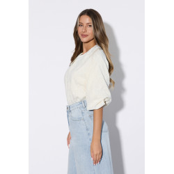 Haftowana koszula z podwójnym kołnierzem i bufkami