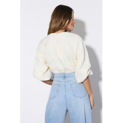 Haftowana koszula z podwójnym kołnierzem i bufkami