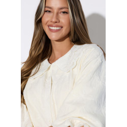 Haftowana koszula z podwójnym kołnierzem i bufkami