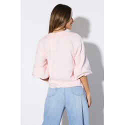 Haftowana koszula z podwójnym kołnierzem i bufkami