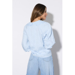 Haftowana koszula z podwójnym kołnierzem i bufkami