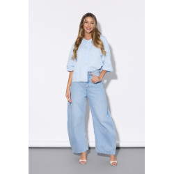 Haftowana koszula z podwójnym kołnierzem i bufkami