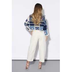 Szerokie spodnie 7/8 z ozdobną satynową szarfą