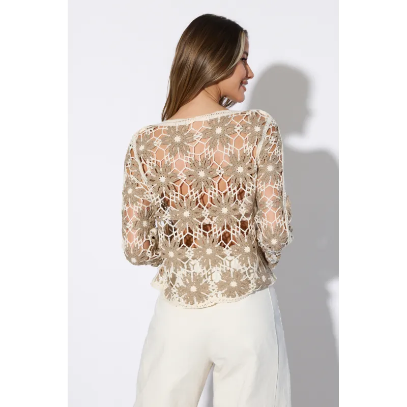 Ażurowa bluzka w stylu boho w kwiaty