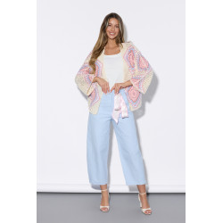 Szerokie spodnie 7/8 z ozdobną satynową szarfą