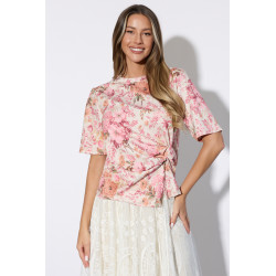 Bluzka z kwiatowym printem i marszczeniem w talii