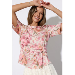 Bluzka z kwiatowym printem i marszczeniem w talii