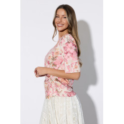 Bluzka z kwiatowym printem i marszczeniem w talii