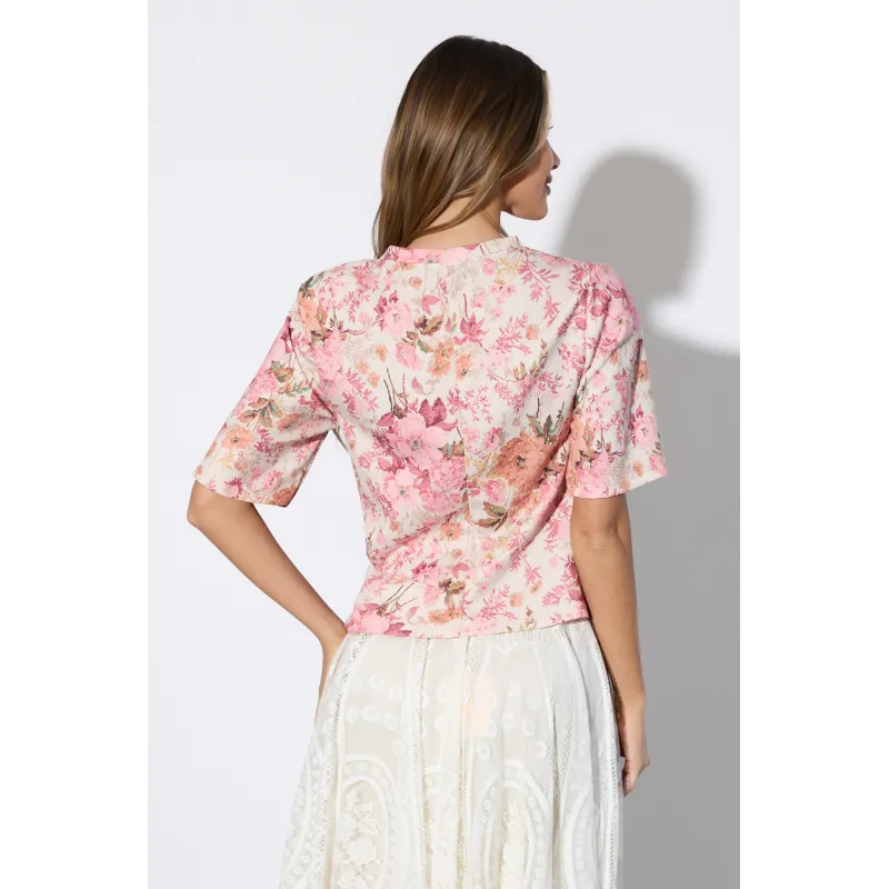 Bluzka z kwiatowym printem i marszczeniem w talii