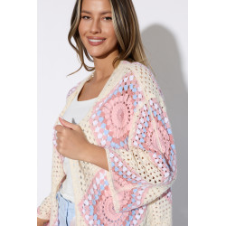 Ażurowy kardigan z szerokimi rękawami