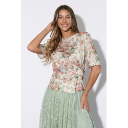 Bluzka z kwiatowym printem i marszczeniem w talii