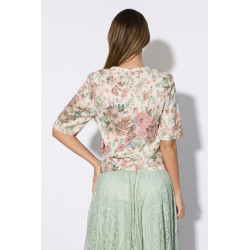 Bluzka z kwiatowym printem i marszczeniem w talii