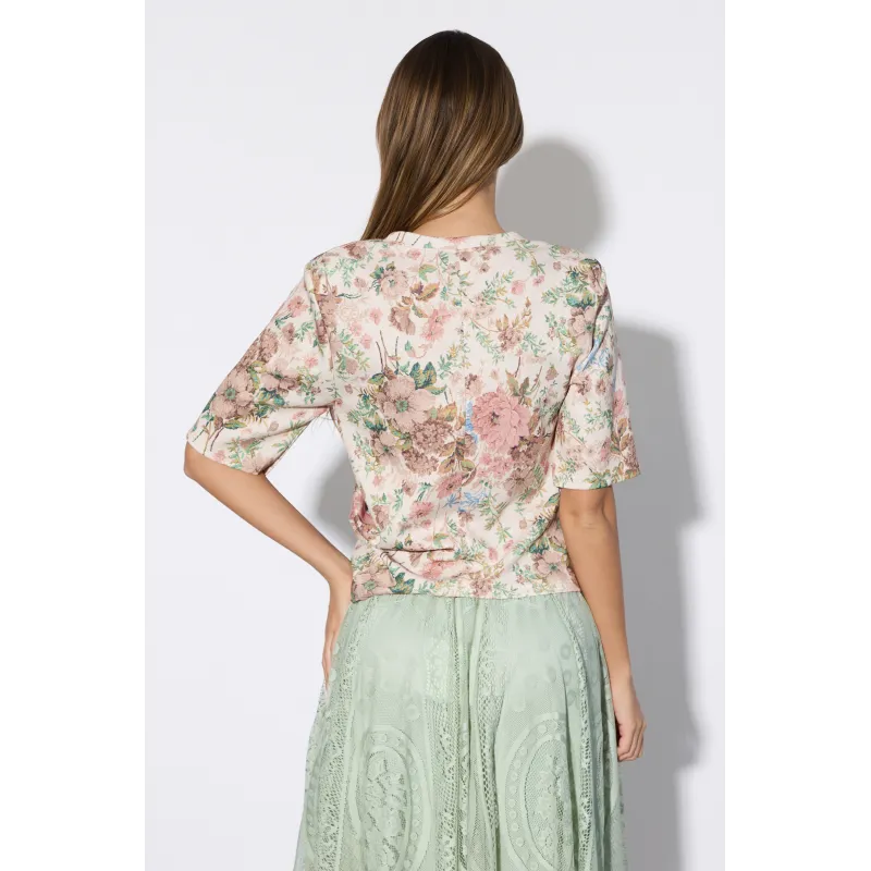 Bluzka z kwiatowym printem i marszczeniem w talii
