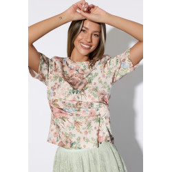 Bluzka z kwiatowym printem i marszczeniem w talii