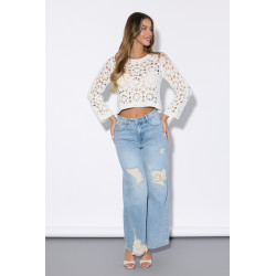 Bluzka szydełkowa z długim rękawem w stylu boho