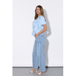 Jeansy z szerokimi nogawkami i koronkowym wykończeniem