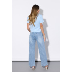 Jeansy z szerokimi nogawkami i koronkowym wykończeniem