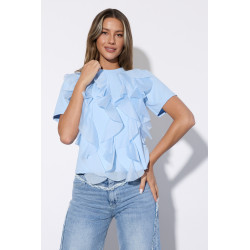 Bluzka z pionowymi falbanami i krótkim rękawem