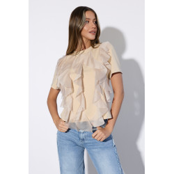 Bluzka z pionowymi falbanami i krótkim rękawem