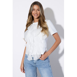 Bluzka z pionowymi falbanami i krótkim rękawem