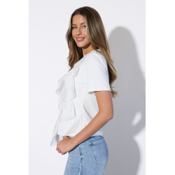 Bluzka z pionowymi falbanami i krótkim rękawem
