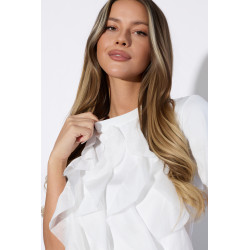 Bluzka z pionowymi falbanami i krótkim rękawem