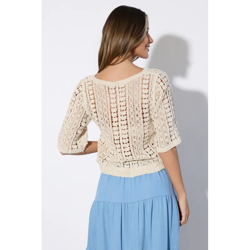 Ażurowa bluzka boho z teksturowanym wzorem