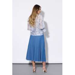 Jeansowa spódnica midi z satynową wstążką