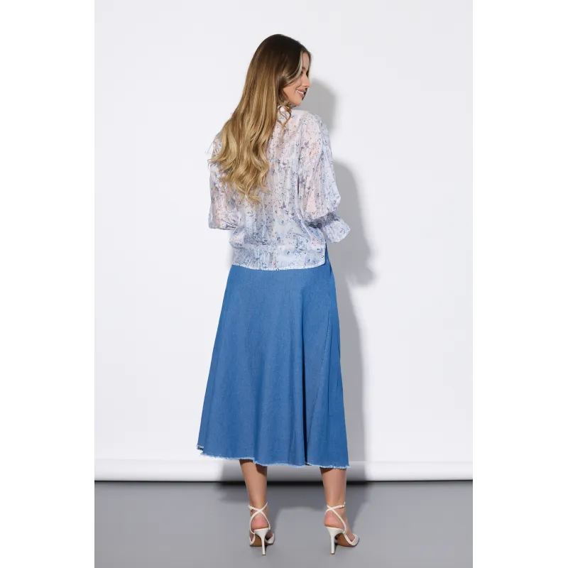 Jeansowa spódnica midi z satynową wstążką