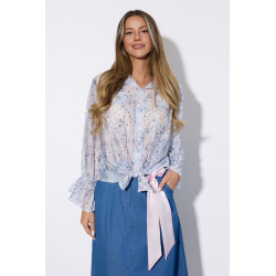 Kwiatowa koszula z wiązaniem i falbanami na rękawach