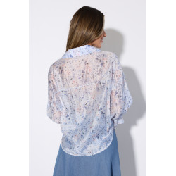 Kwiatowa koszula z wiązaniem i falbanami na rękawach